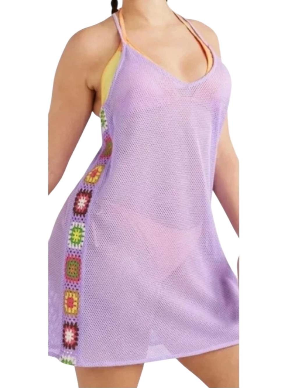 Mesh Cover Up Dress Crochet Granny Square Size Large Boho Beachy Summer Vacation